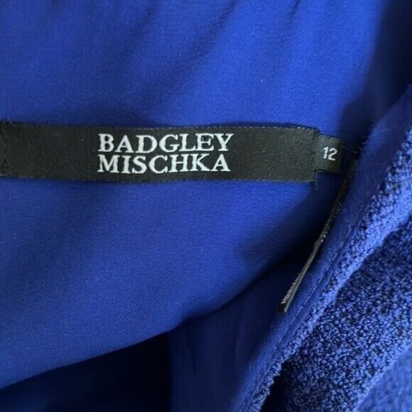 NWT BADGLEY MISCHKA Peplum-detail Dress In Electric Blue Size 12 - Picture 10 of 12